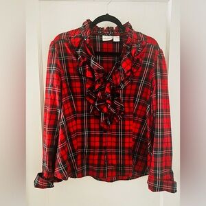 Harve Benard Red and Black Plaid Flannel Blouse 100% Cotton